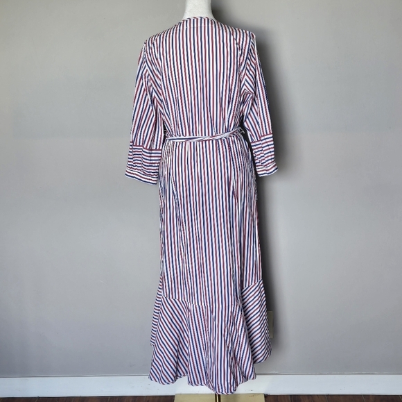 J. Crew Belted Striped Button-Down Shirt Dress Red White Blue Rainbow Resortwear - Picture 3 of 12